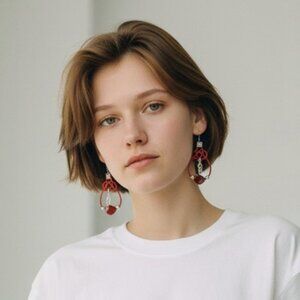 Red Celtic Knot Leather Earrings with Frosted Glass Bead